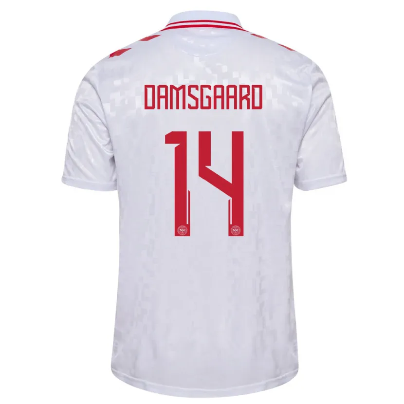 Danxen Kinder Dänemark Mikkel Damsgaard #14 Weiß Auswärtstrikot Trikot 24-26 T-Shirt Schweiz