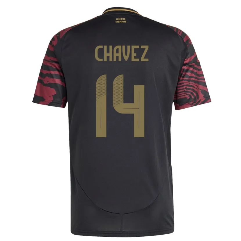 Danxen Kinder Peru Felipe Chávez #14 Schwarz Auswärtstrikot Trikot 24-26 T-Shirt Schweiz