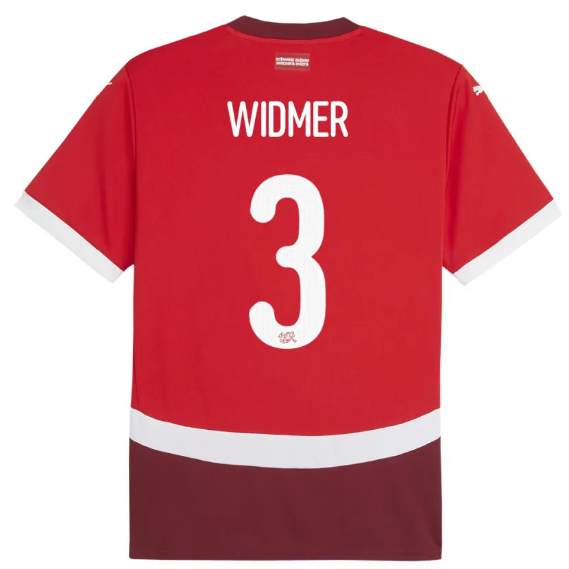 Danxen Herren Schweiz Silvan Widmer #3 Rot Heimtrikot Trikot 24-26 T-Shirt Schweiz