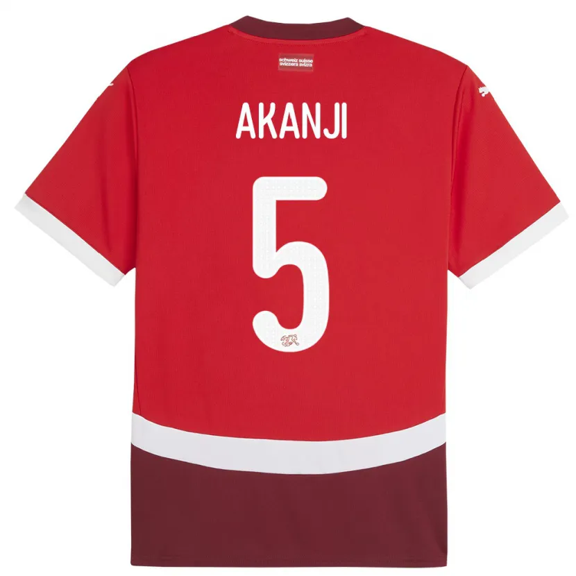 Danxen Herren Schweiz Manuel Akanji #5 Rot Heimtrikot Trikot 24-26 T-Shirt Schweiz