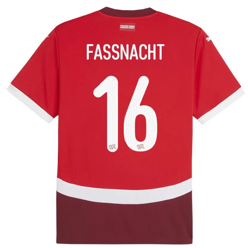 Danxen Herren Schweiz Christian Fassnacht #16 Rot Heimtrikot Trikot 24-26 T-Shirt Schweiz