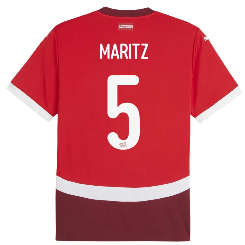 Danxen Herren Schweiz Noelle Maritz #5 Rot Heimtrikot Trikot 24-26 T-Shirt Schweiz