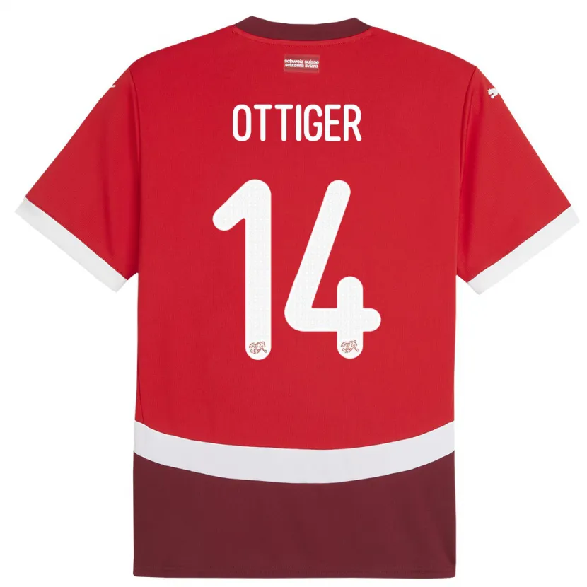 Danxen Herren Schweiz Severin Ottiger #14 Rot Heimtrikot Trikot 24-26 T-Shirt Schweiz
