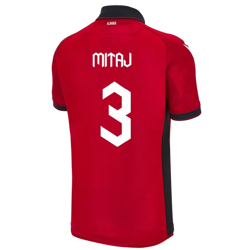 Danxen Herren Albanien Mario Mitaj #3 Rot Heimtrikot Trikot 24-26 T-Shirt Schweiz