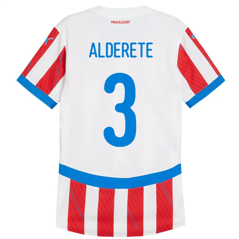 Danxen Herren Paraguay Omar Alderete #3 Weiß Rot Heimtrikot Trikot 24-26 T-Shirt Schweiz
