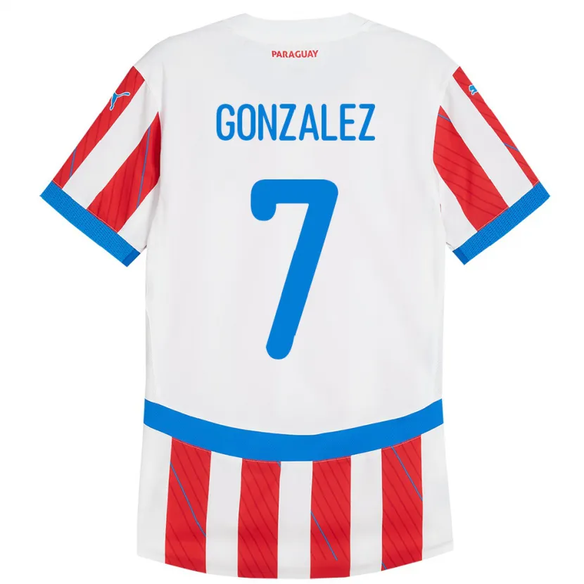 Danxen Herren Paraguay Diego González #7 Weiß Rot Heimtrikot Trikot 24-26 T-Shirt Schweiz