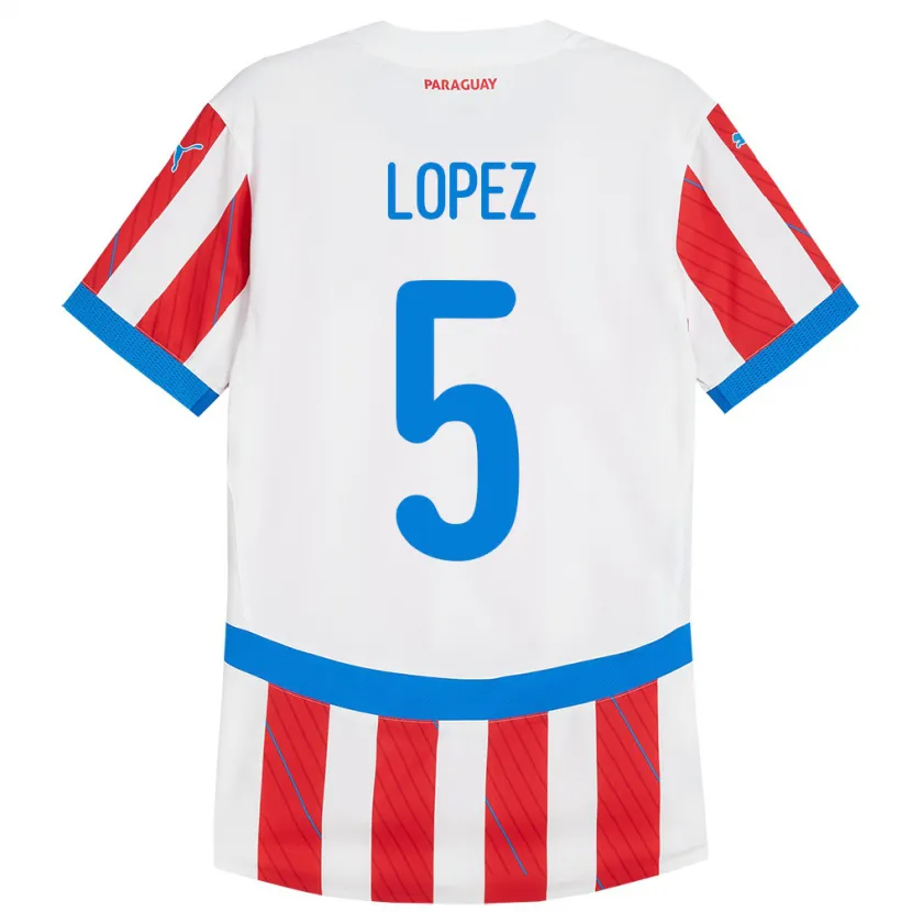 Danxen Herren Paraguay Óscar López #5 Weiß Rot Heimtrikot Trikot 24-26 T-Shirt Schweiz