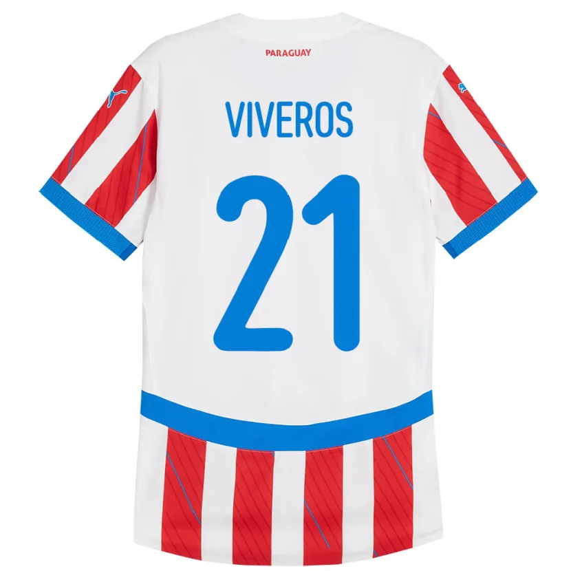 Danxen Herren Paraguay Fernando Viveros #21 Weiß Rot Heimtrikot Trikot 24-26 T-Shirt Schweiz