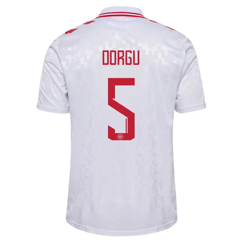 Danxen Herren Dänemark Patrick Dorgu #5 Weiß Auswärtstrikot Trikot 24-26 T-Shirt Schweiz