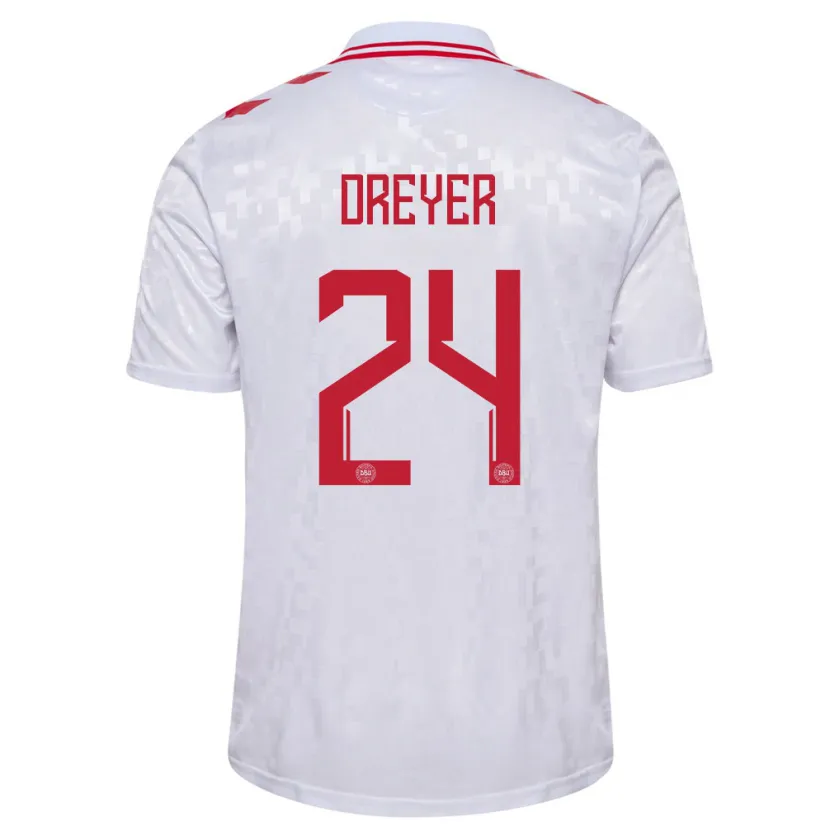 Danxen Damen Dänemark Anders Dreyer #24 Weiß Auswärtstrikot Trikot 24-26 T-Shirt Schweiz