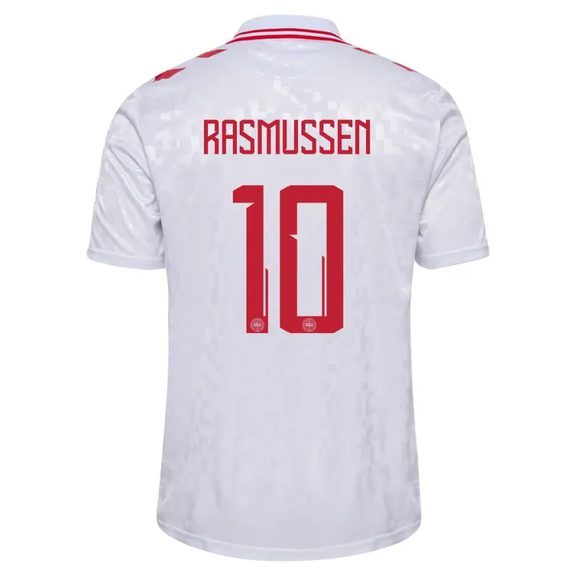 Danxen Damen Dänemark Christian Rasmussen #10 Weiß Auswärtstrikot Trikot 24-26 T-Shirt Schweiz