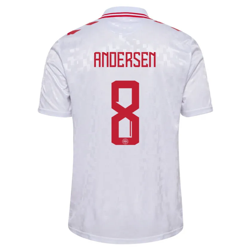 Danxen Damen Dänemark Silas Andersen #8 Weiß Auswärtstrikot Trikot 24-26 T-Shirt Schweiz