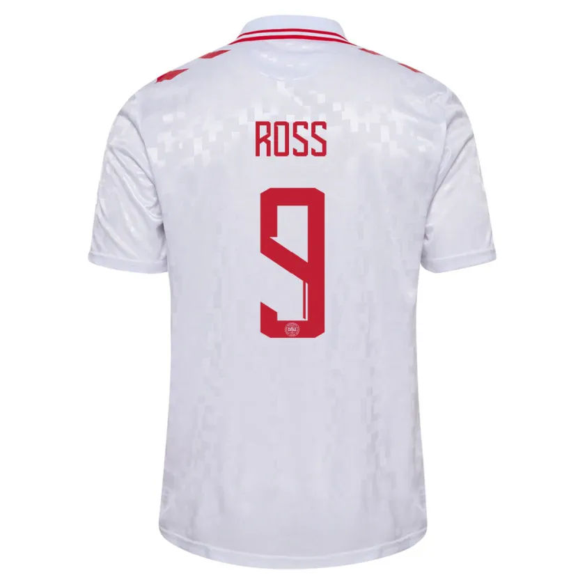 Danxen Damen Dänemark Oliver Ross #9 Weiß Auswärtstrikot Trikot 24-26 T-Shirt Schweiz