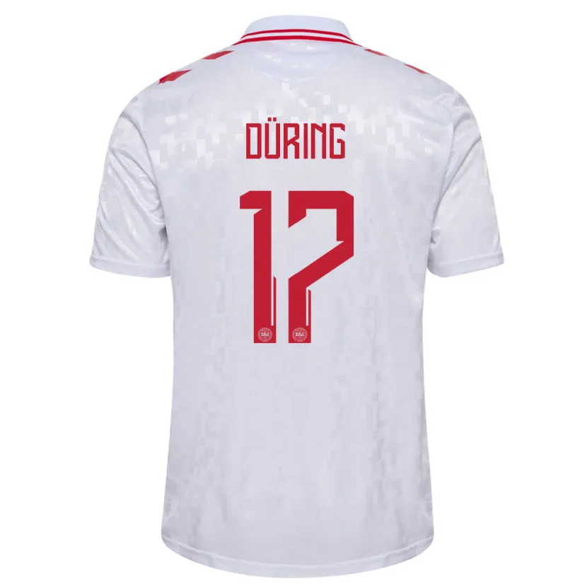Danxen Damen Dänemark Rasmus Düring #17 Weiß Auswärtstrikot Trikot 24-26 T-Shirt Schweiz