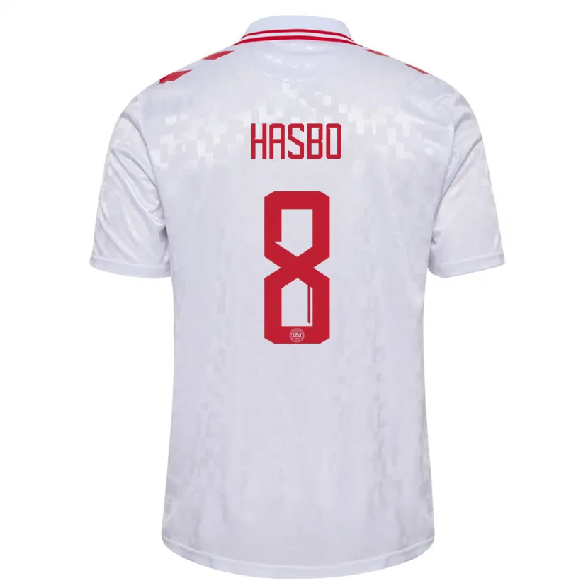 Danxen Damen Dänemark Josefine Hasbo #8 Weiß Auswärtstrikot Trikot 24-26 T-Shirt Schweiz