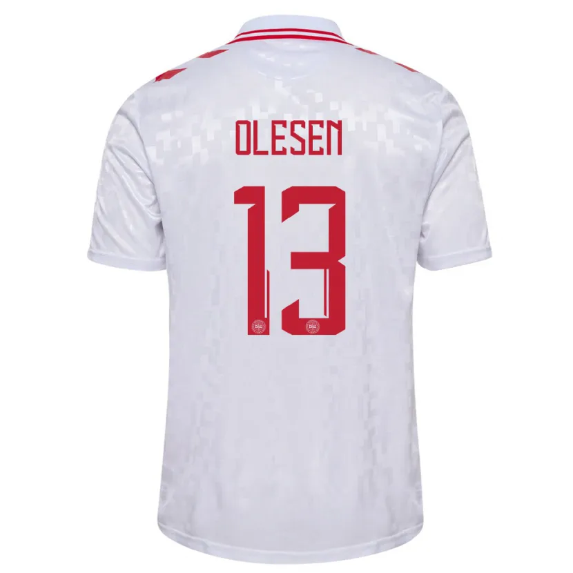 Danxen Damen Dänemark Karoline Olesen #13 Weiß Auswärtstrikot Trikot 24-26 T-Shirt Schweiz