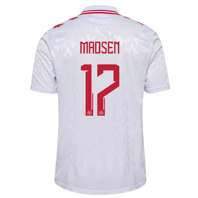 Danxen Damen Dänemark Nicolas Madsen #17 Weiß Auswärtstrikot Trikot 24-26 T-Shirt Schweiz
