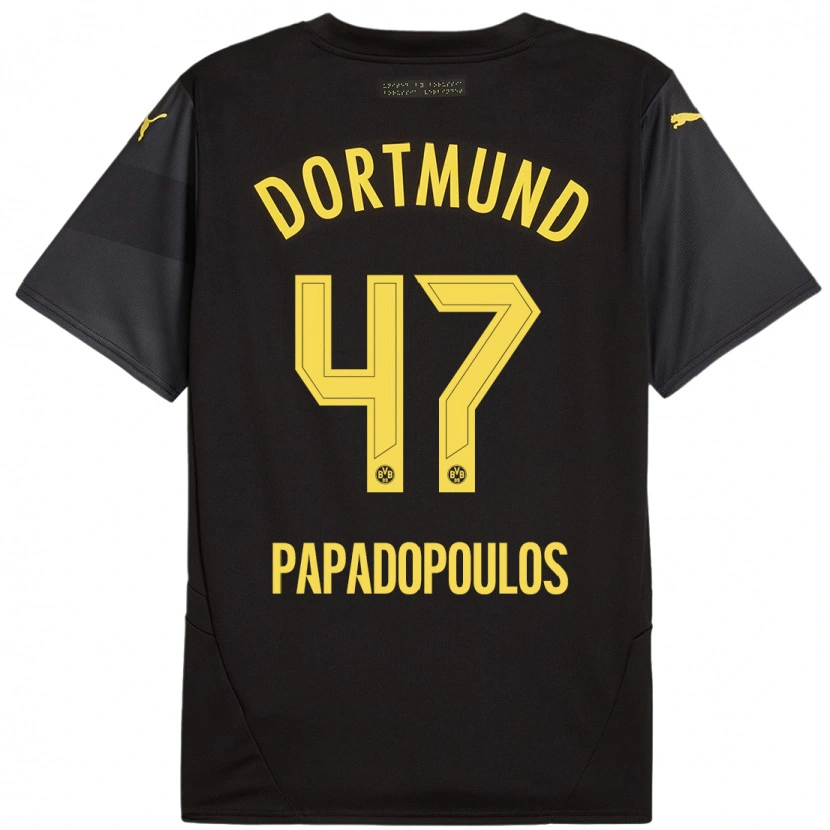 Danxen Kinder Antonios Papadopoulos #47 Schwarz Gelb Auswärtstrikot Trikot 2024/25 T-Shirt Schweiz
