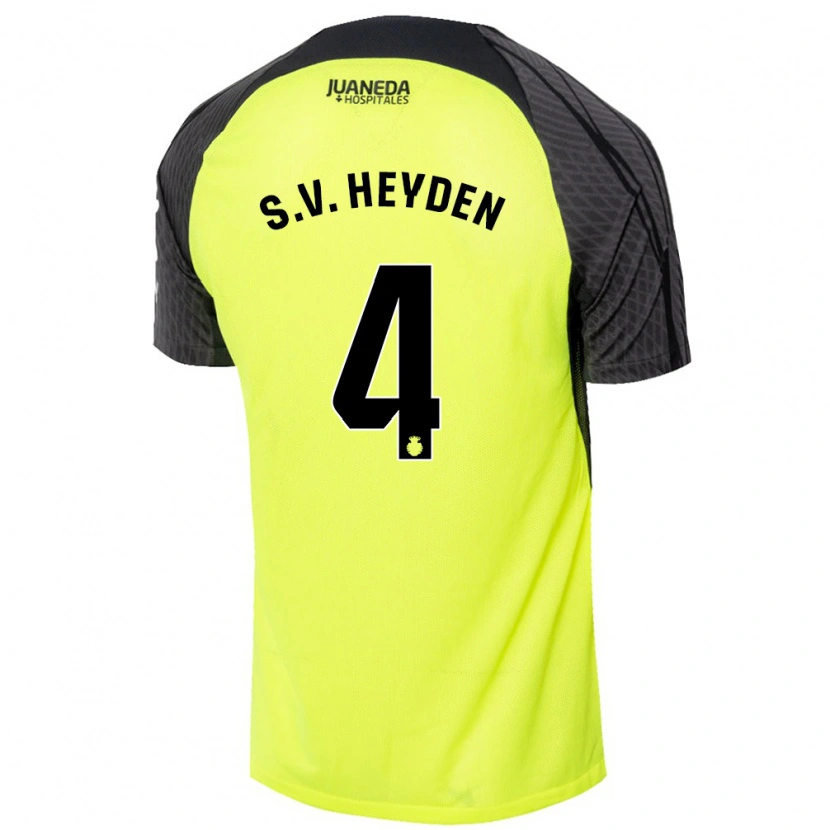 Danxen Kinder Siebe Van Der Heyden #4 Fluoreszierend Grün Schwarz Auswärtstrikot Trikot 2024/25 T-Shirt Schweiz