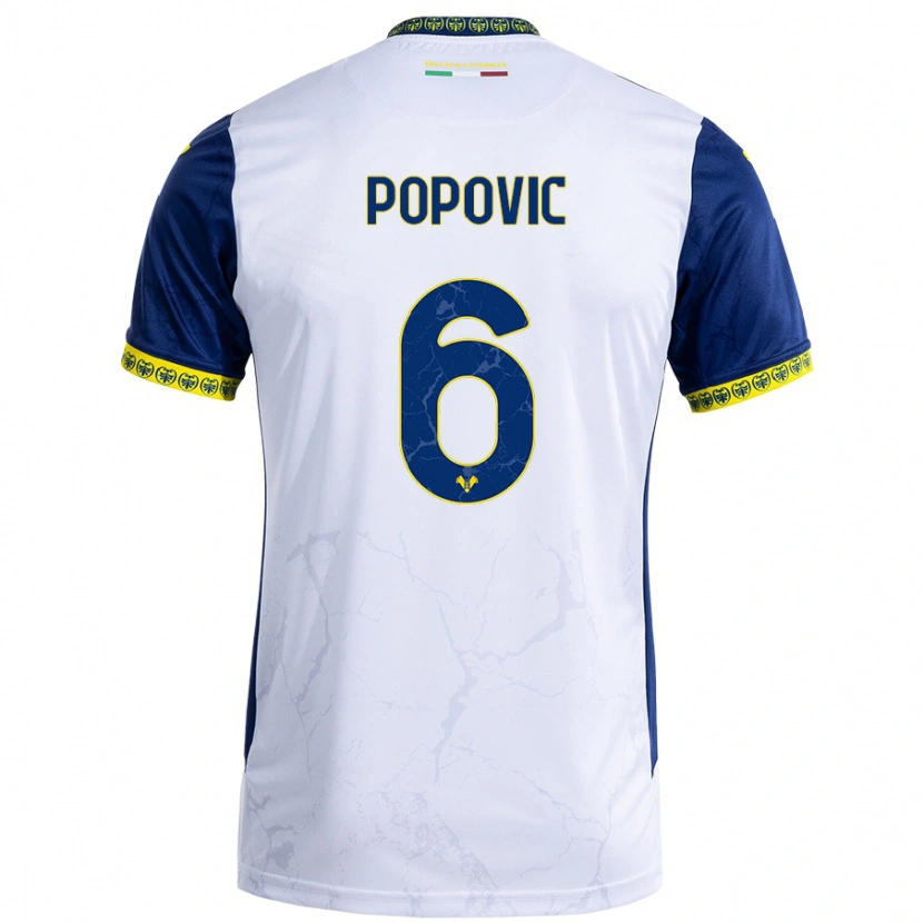 Danxen Herren Andrej Popovic #6 Weiß Blau Auswärtstrikot Trikot 2024/25 T-Shirt Schweiz