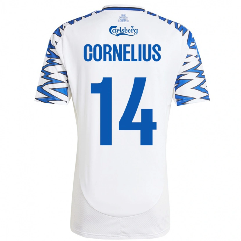 Danxen Kinder Andreas Cornelius #14 Weiß Himmelblau Heimtrikot Trikot 2024/25 T-Shirt Schweiz